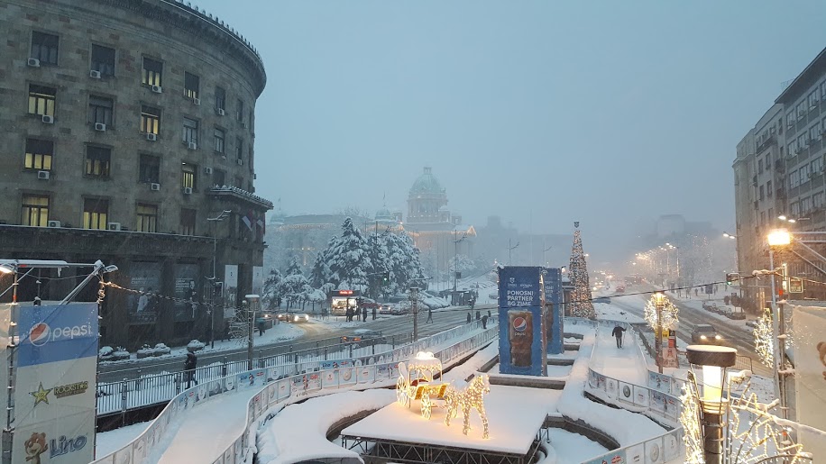 Nikola Pašić square covered with snow Nikola Pašić square covered with snow