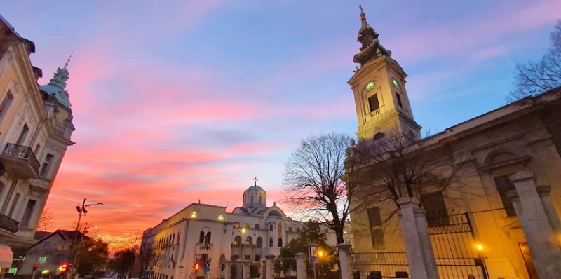 A view on Kosančićev Venac Cathedral Church of St. Michael and the building of the Patriarchate